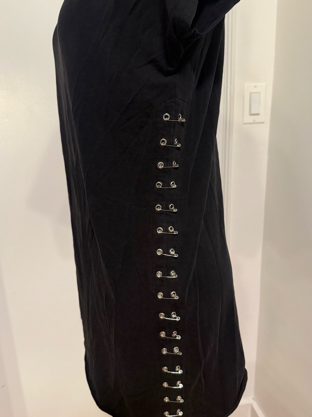 Vintage! Evil Twin Black Asymmetric Tshirt Dress w/ Safety Pin Details - Picture 2 of 5